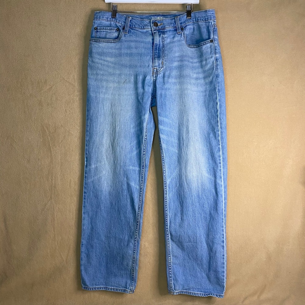 Goodfellow & Co Mens Relaxed‎ Fit Light Wash Denim Jeans Casual Work 34x32 *FLAW